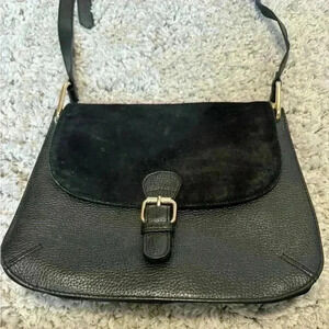 Brampton London Crossbody Black Leather & Suede Purse Handbag Fold Over Top